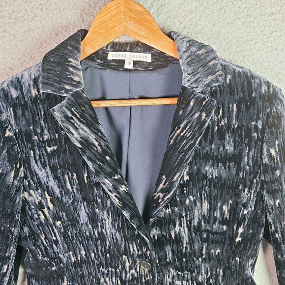 Donna Degnan Textured Woven Blazer Navy Black One Button Size 10 - Picture 4 of 16